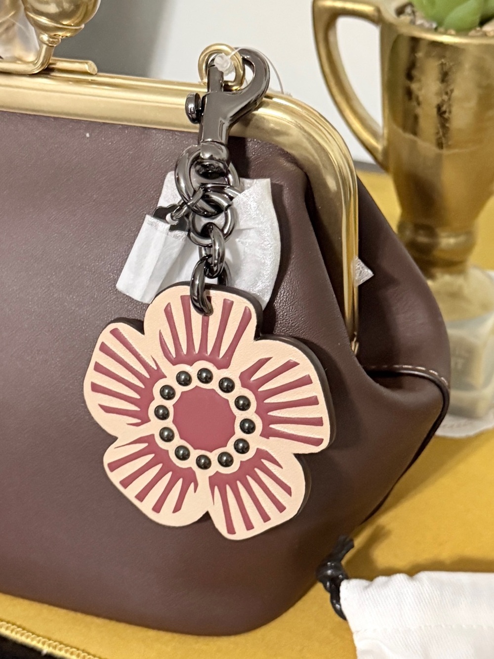 Rare Coach Tea Rose Bag Charm/Key Chain
